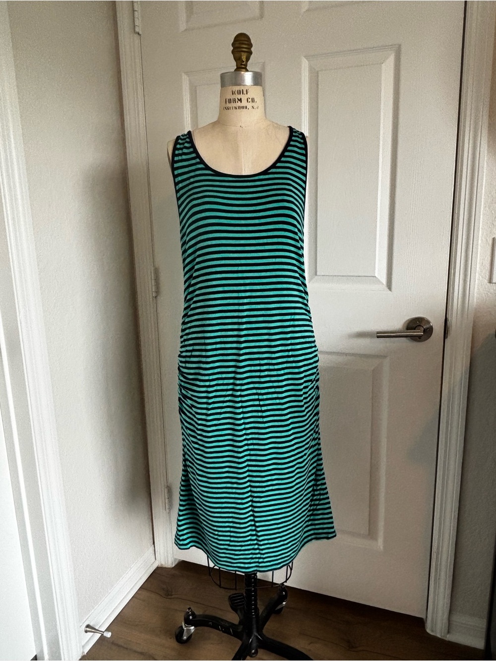 Liz Lange for Target Maternity Teal and Black Striped Tank Midi Dress